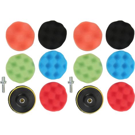 2 jeux d'éponges à polir, 3 pouces, 5 couleurs, avec tige de connexion pour perceuse électrique, adaptés à une utilisation automobile. (1/5)