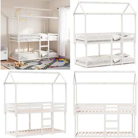 Etagenbett mit Dach Weiß 80x200 cm Massivholz Kiefer - Kinderbett - Jugendbett - Etagenbett - Hochbett - Holzbett - Home & Living