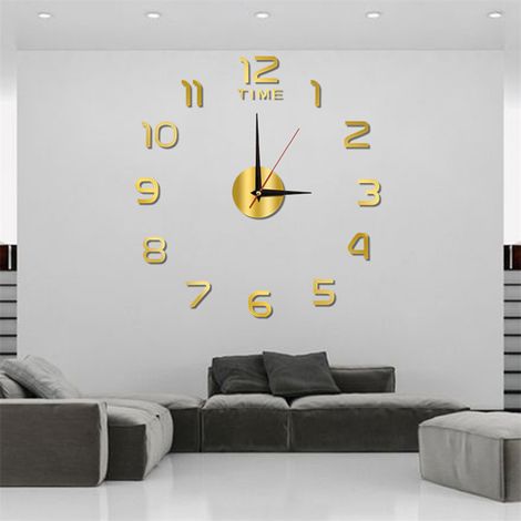 Reloj de pared minimalista iluminado de estilo nórdico, fácil de montar. Adhesivo decorativo digital de acrílico para pared, color dorado. (1/5)