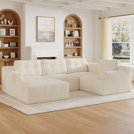 Modulares Sofa 252x180x82 cm Beige Chenille mit Hocker und rahmenloser Vollschaum-Konstruktion (1/5)
