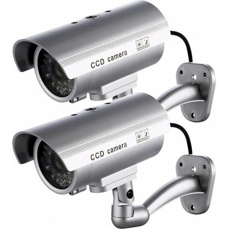 2 x Camera Factice Caméra Extérieure Factice Pour une Utilisation Intérieure ou Extérieure Avec une Forme de Balle LED Clignotante (Argent) thsinde (1/4)