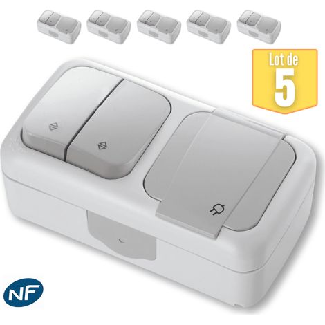 Lot de 5 Va et vient + Prise 2P+T étanche IP54- Viko by Panasonic - Gris - NF