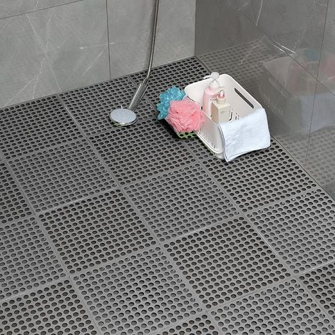 Lot de 6 Tapis de Bain Antidérapants Gris – Dalles de Douche 30x30 cm avec Trous de Drainage (1/5)