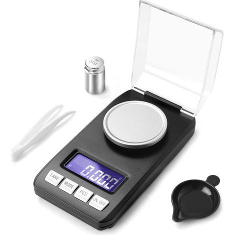 Numerische Küchenwaage mit einer Genauigkeit von 0,001 g/50 g, in Milligramm pro Stunde, mit Gewicht. (1/5)