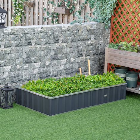 Outsunny Urban Garden Pflanzkübel 174 x 90 x 30 cm, Hochbeet aus Stahl, inklusive Gartenhandschuhen, rechteckig, für Terrasse, Balkon und Garten, Grau