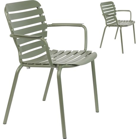 Lot de 2 chaises de jardin avec accoudoirs en aluminium vert - VONDEL