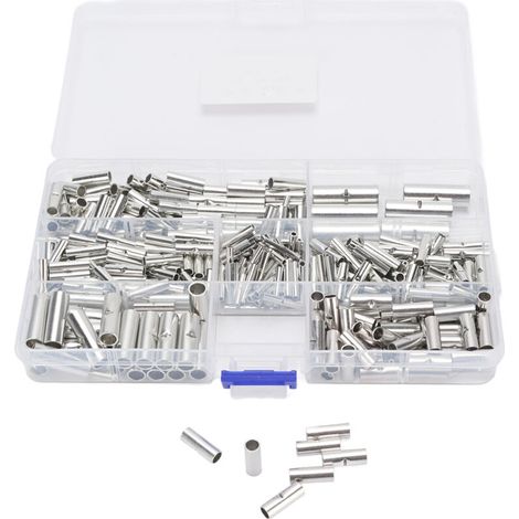 Kit de 380 connecteurs bout à bout non isolés, connecteurs de jonction bout à bout pour fils de calibre 26 à 6, en cuivre étamé sans soudure, de qualité marine, à sertir.