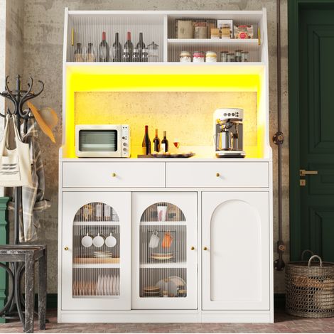 meuble rangement buffet vitrine LED 120 cm grand blanc OKMYHOME (1/5)