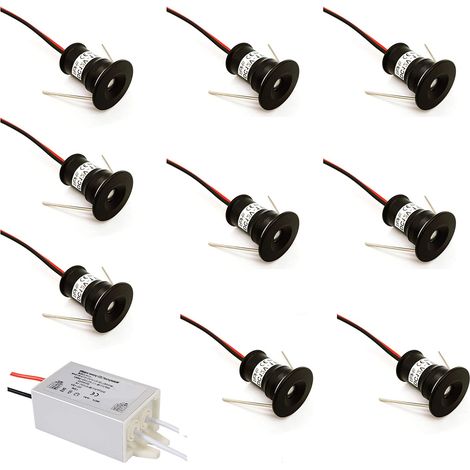Set di 9 mini faretti LED da incasso a soffitto 12V 1W neri per cucina, scale, ripostiglio, corridoio, illuminazione fai da te, bianco caldo, bianco freddo, vetrine, armadi, piccoli soffitti, IP65, 30 (1/5)