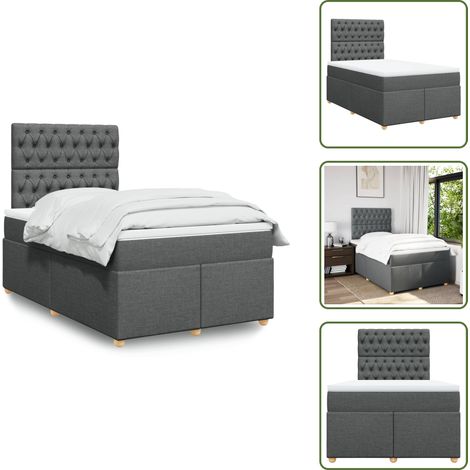 Sommier à lattes de lit avec matelas gris foncé 120x190cm tissu - Sommier À Lattes De Lit - Sommiers À Lattes De Lit - Lit - Meuble De Chambre À Coucher (1/5)