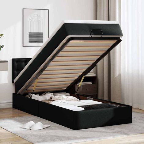 vidaXL Letto Pouf con Materasso Nero 100x200 cm Similpelle