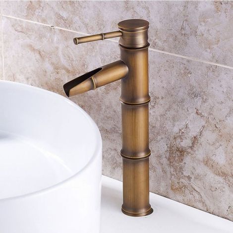 Mélangeur de lavabo à poser - forme bambou avec tuyau d'entrée, 1pc (1/2)