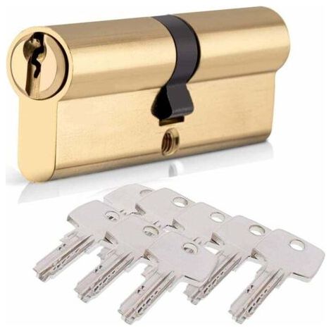 Cylindre de Serrure 40/40 (80mm), HOMEK Serrure à Doublé Cylindre Porte Cylindre Européen avec 8 Clés, Finition en Laiton, Serrure de Porte Antichoc Anti-Perçage Anti-Pique (1/5)