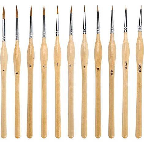 GDHZS- 1 lot de 11 pinceaux de peinture, détail miniature, poils en nylon, pinceaux pour huile, acrylique, aquarelle et gouache, pinceau de détail avec manche en bois naturel, idéal pour les débutant (1/3)