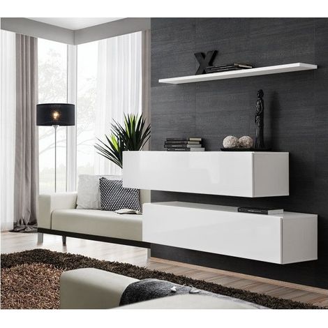 Ensemble meuble TV mural  - Switch SB II - 130 cm  x 110 cm x 30 cm  - Blanc - Livraison gratuite
