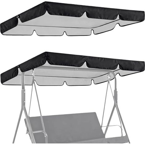 Toit de Rechange Noir pour Balancelle de Jardin 3 Places (132 x 15 x 190cm) en Tissu Oxford 210D avec Protection UV. Convient Également aux Fauteuils Suspendus.(1PCS) (1/5)