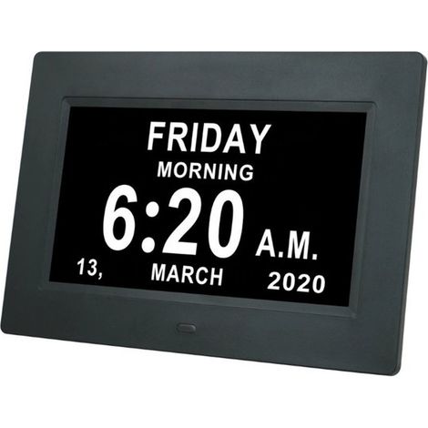 Horloge numérique - Horloge murale numérique - Réveil - Grand écran HD - Noire, facile d'utilisation - Aide aux personnes atteintes d'Alzheimer - 20,3 x 14,3 x 2,2 cm - Horloge calendrier noire (1/4)
