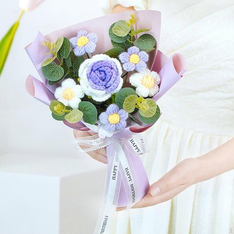 Bouquet de fleurs au crochet, tricoté à la main, décoration intérieure, cadeau pour la fête des mères.violet (1/5)