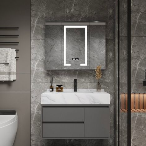 Ensemble Mobilier de Salle de Bain Lavabo Miroir 80 cm (1/5)