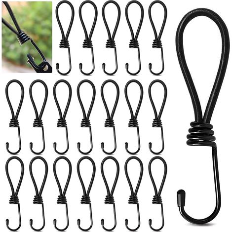 Lntyq Lot de 20 tendeurs élastiques avec crochets, crochet tendeur élastique court 15 cm, cordons élastiques avec crochets, tendeur élastique pour fixation de bâches, bannières, filets, crochet de bâc (1/5)