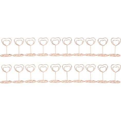 Lot de 20 porte-numéros de table en forme de cœur - Robustes et durables, en métal, utilisables à la maison, à l'école ou au bureau (or rose)
