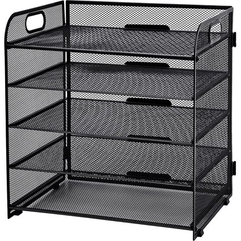 1 Organiseur de Bureau 5 Niveaux, Maille avec Poignée, Support Fichier A4, Gain de Place, Noir (1/5)