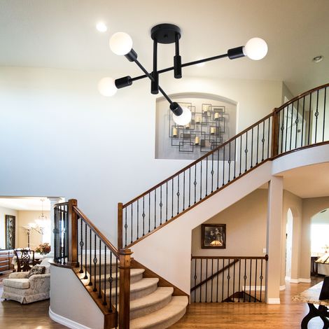 Industrial Vintage Ceiling Light Metal 4 Lights E27 Ceiling Lamp Creative Interior Lighting for Dining Room Bedroom Living Room Black (1/5)