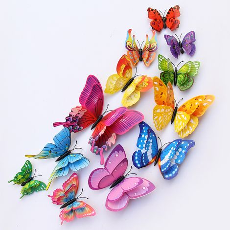 Autocollant Papillon 3D Double Couche Magnétique - Décoration Murale Papillon PVC Simulé pour Fête Maison - Mix de Couleurs (1/3)