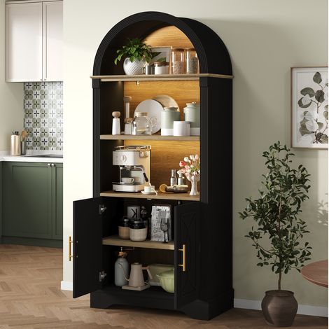 Highboard mit verstellbarem Regal und LED-Beleuchtung, 76,2 x 40,1 x 180 cm, Schwarz HAVRYA (1/5)
