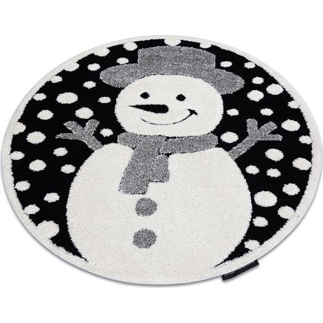 Moderner Kinderteppich JOY Kreis Snowman Schneemann, für Kinder - strukturelle, zwei Ebenen aus Vlies schwarz / creme grey rund 120 cm
