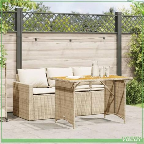 Ensemble à manger de jardin - FAFEICY - 366338 - 3 places - Poly rotin beige - Plateau acacia (1/5)