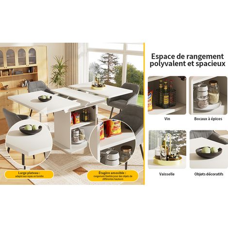 Table de salle à manger télescopique (140×80 cm), table à manger extensible avec espace de rangement, table de cuisine gain de place, table à manger à trois niveaux de rangement, table à manger extens (1/5)