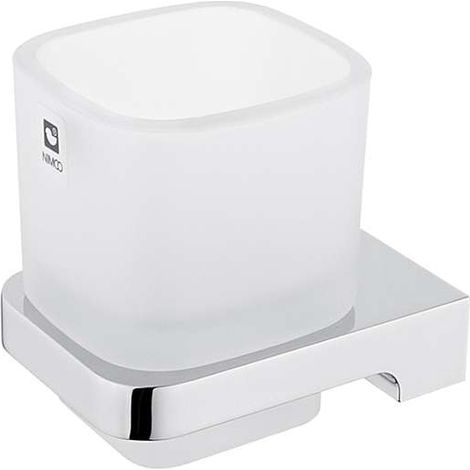 Nimco Maya - Bote de cepillo de dientes y pasta dentífrica con soporte, vidrio esmerilado/cromo MA 29058C-26