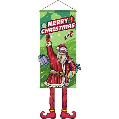 Bannière de Noël à suspendre à la porte - Drapeaux de Noël - Décoration murale - Panneau de porte - Père Noël 40 x 110 cm (1/5)