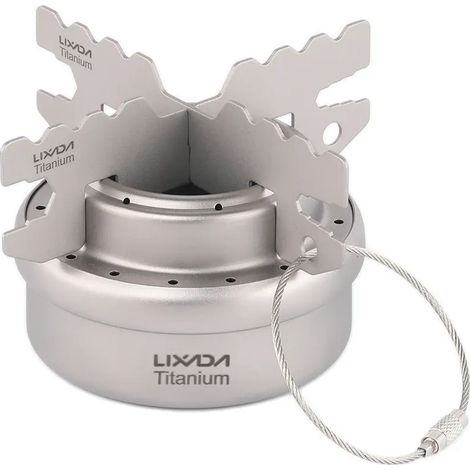 Mini réchaud à alcool en titane avec couvercle, support en croix, réchaud de cuisine portable pour le camping, la randonnée et le trekking. (1/5)