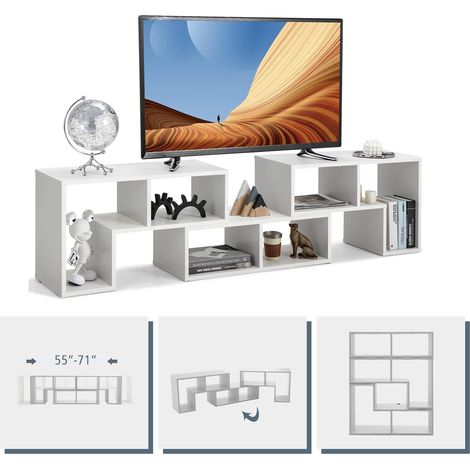 COSTWAY Fernsehschrank Holz 3-teilig, Frei Kombinierbar, Fernsehtisch für TVs bis zu 65", Eckregal Ausziehbar, TV Lowboard TV Schrank, Multifunktionaler Bücherregal, Aufbewahrungsregal Weiss (1/5)