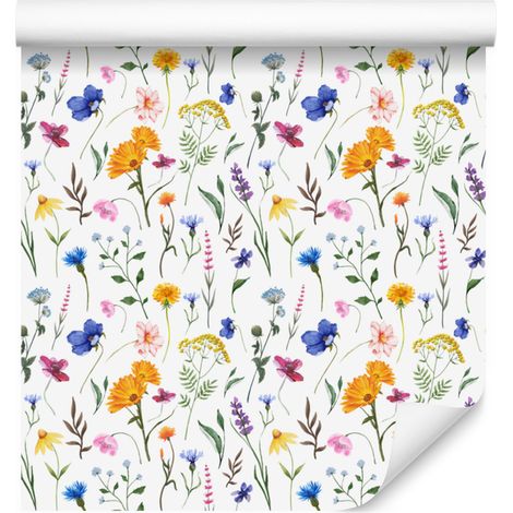 Papier peint Fleurs sauvages Blanc, Gris clair et Crème 50x1000 cm (1/5)