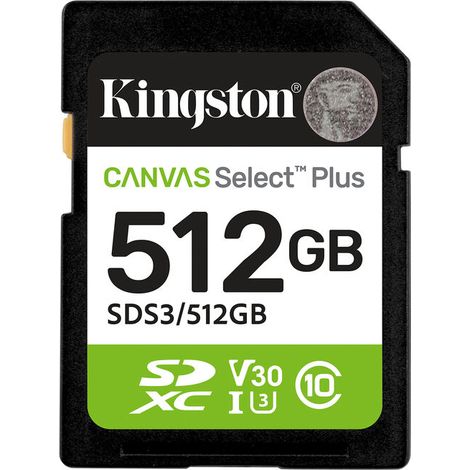 Kingston - kingston technology 512gb sdxc canvas select plus gen3 150mb/s c10 uhs-i u3 v30 - sds3512gb - 0740617348347 (1/4)