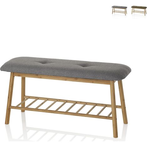Panca scarpiera per ingresso in legno di bambù e tessuto Flip - Grigio