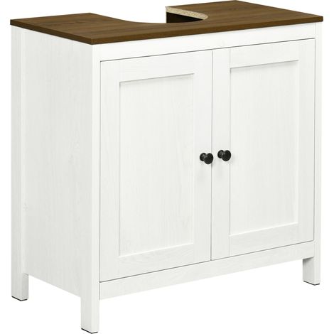 Armoire sous-lavabo forme U 2 portes étagère réglable bois ingénierie, adapté lavabo 60x30x60 cm, blanc et noyer