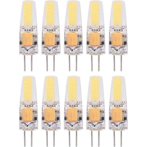 Packung mit 10 nicht dimmbaren AC/DC12-24V G4 COB LED-Lampen in Silikon (warmweiß)