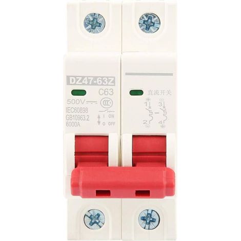 Disjoncteur photovoltaïque 2P DC 500V 63A Disjoncteur miniature MCB DZ47-63Z-2P Combinaison de disjoncteur pour l'énergie solaire Petit système de production d'énergie (63A)