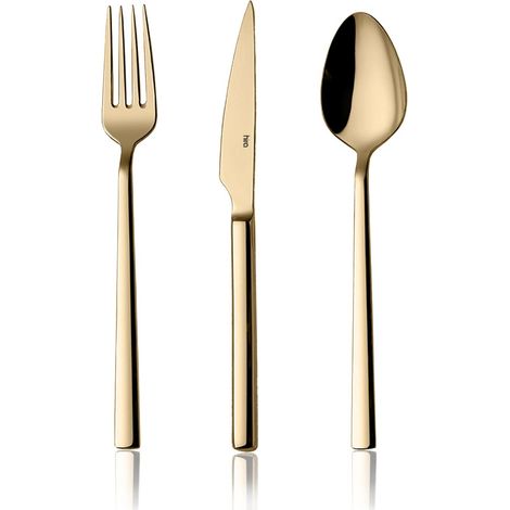 Juego de cubiertos: cuchillo, tenedor, cuchara Set 100% STAINLESS Acero Gold (1/4)