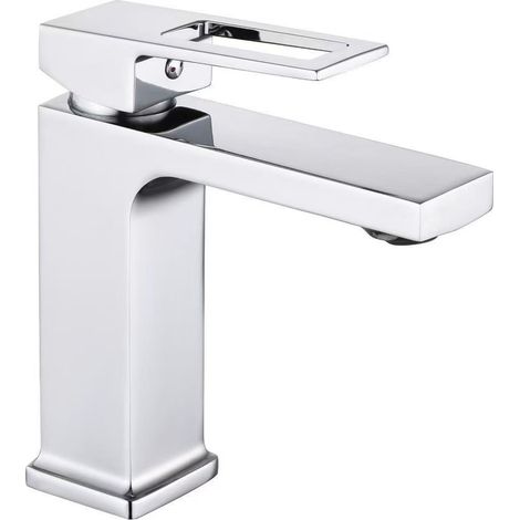Copper alloy basin faucet, bathroom cabinet faucet, school project wholesale, cross-border washbasin sink hot and cold water faucet -- square electroplated model