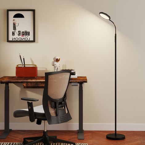 Lámpara LED con mando a distancia, cabezal pivotante, regulación de brillo y temperatura, color negro.