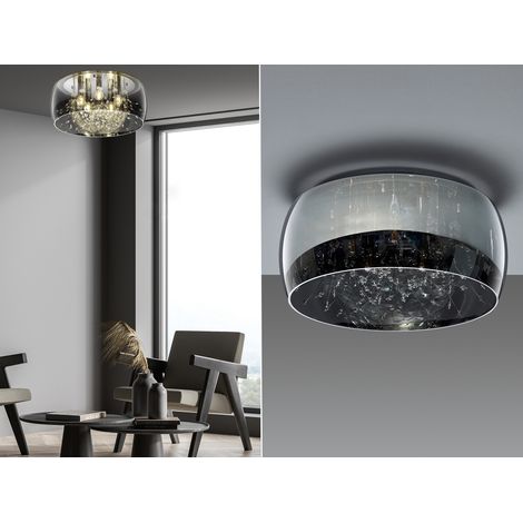 Kristall LED Deckenleuchte Glas Chrom verspiegelt & Rauchglas Optik, Ø 50cm (1/5)