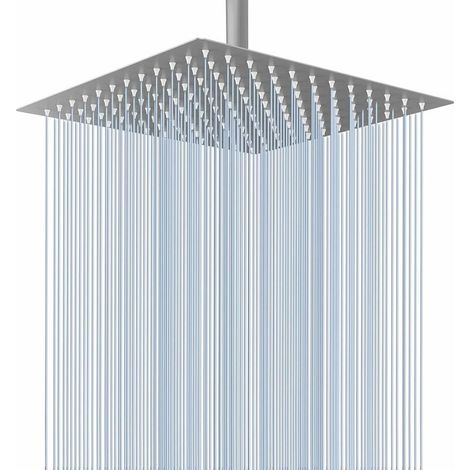 Soffione doccia - doccia - 25 cm - quadrato - soffione a soffitto - acciaio inox 304 - argento - alta pressione - 1/2 pollice - effetto pioggia - benessere - spa (1/4)