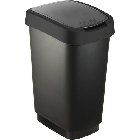 Poubelle Cuisine 25 L avec Couvercle Basculant en PP Noire (1/5)