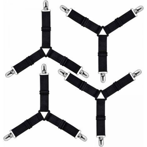 Dreieckiger Spannbettlakenhalter verstellbar, Befestigungsband für Bettwäsche, Bettlaken, Bügelbrettbezug, Matratze, Sofa (Schwarz, 4er-Set) (1/5)