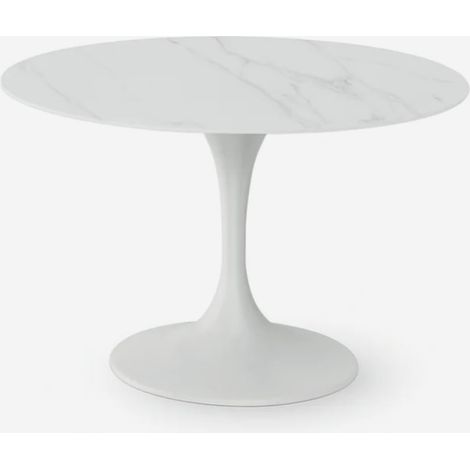 Table de repas ronde en céramique et métal Circe 120 - Effet marbre blanc (1/5)
